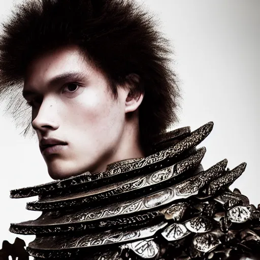 Image similar to a portrait of a beautiful young male wearing an alexander mcqueen armor made of virus, photographed by andrew thomas huang, artistic