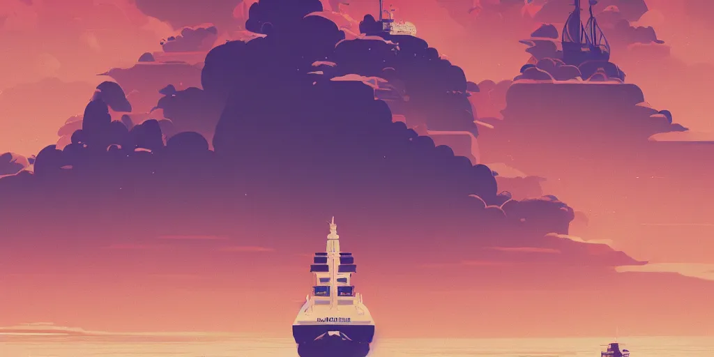 Prompt: ship at sea, wallpaper, digital art by james gilleard and makoto shinkai