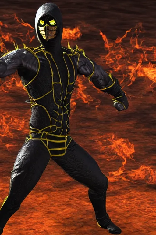 Image similar to scorpion from mortal kombat 3 d render