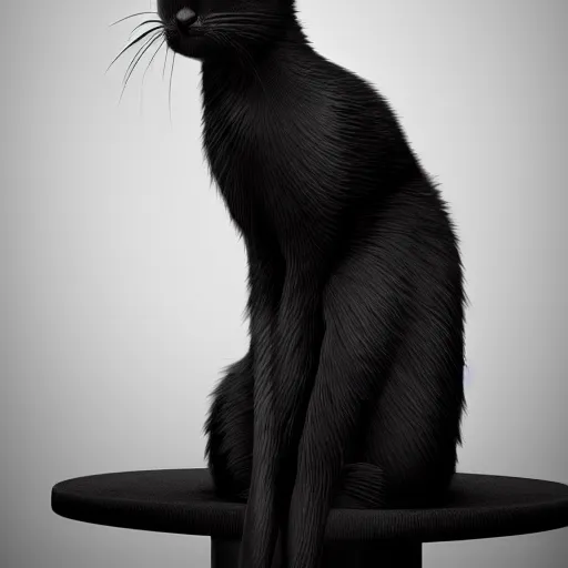 Image similar to digital illustration of a seated black cat, white background, photorealistic, octane, Unreal Engine, finalRender, concept art, digital illustration, artstation, artstation hq, hd, 4k resolution