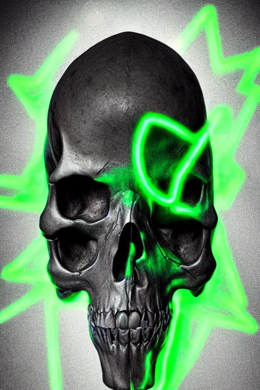 Prompt: photorealistic dark fantasy concept art of a glowing human skull with a green neon outline and a Pentagram etched into it's forehead, dynamic lighting, stunning visuals, realism, cinematic, hyper detailed, ultra detailed, beautiful visuals