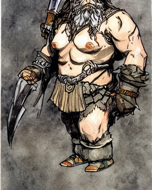 Image similar to Dwarf Barbarian, drawn by Yoji Shinkawa, water color, Dungeons and Dragons, Wizards of the Coast