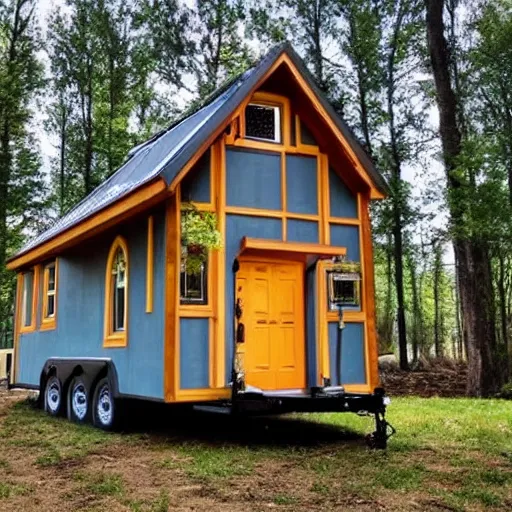 Image similar to tiny home that looks exactly like a ukrainian cathedral but on a trailer