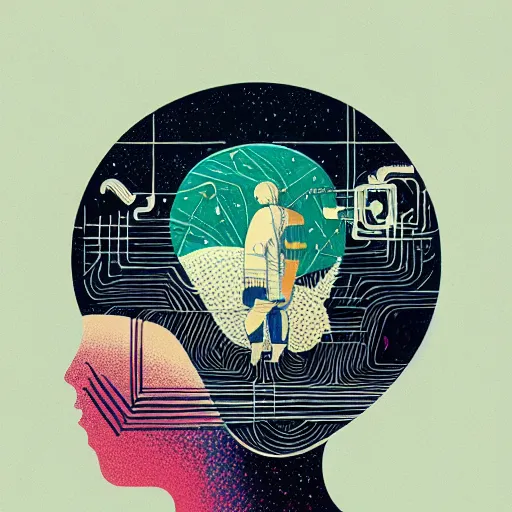 Image similar to a wandering mind, logo, simple white background victo ngai, kilian eng