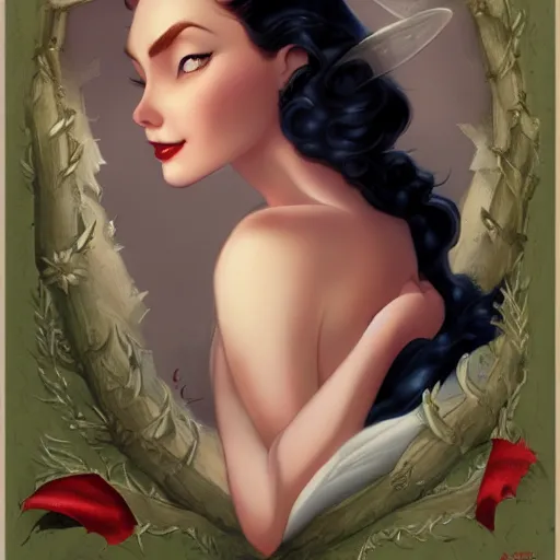 Image similar to a pinup of beautiful snow white by charlie bowater and anna dittmann and gil elvgren.