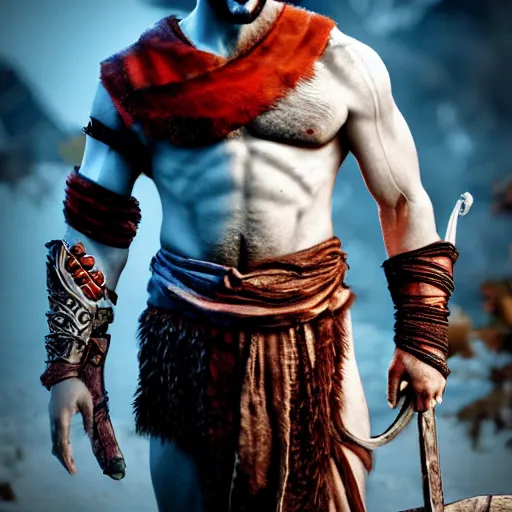 Image similar to michael vera as kratos from god of war, realistic, unreal engine 5