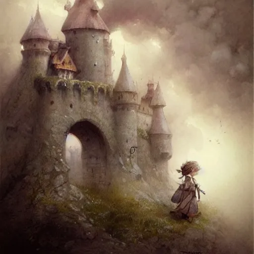 Image similar to ( ( ( ( ( fantasy castle in the clouds. muted colors. ) ) ) ) ) by jean - baptiste monge!!!!!!!!!!!!!!!!!!!!!!!!!!!