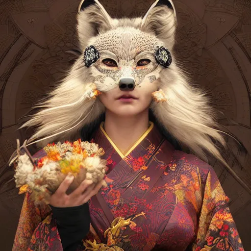 Prompt: a Photorealistic dramatic fantasy render of a beautiful woman wearing a beautiful intricately detailed Japanese Wolf Kitsune mask and clasical Japanese Kimono by WLOP,Artgerm,Greg Rutkowski,Alphonse Mucha, Beautiful dynamic dramatic dark moody lighting,shadows,cinematic atmosphere,Artstation,concept design art,Octane render,8K The seeds for each individual image are: [2630495323, 281943484, 1506607514, 3284022880, 110398190, 2684745301, 1792510541, 1324257430, 1584078333]