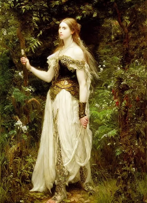 Image similar to woman in dark princess dragon armor, walking on the mystical garden, portrait. by william henry hunt