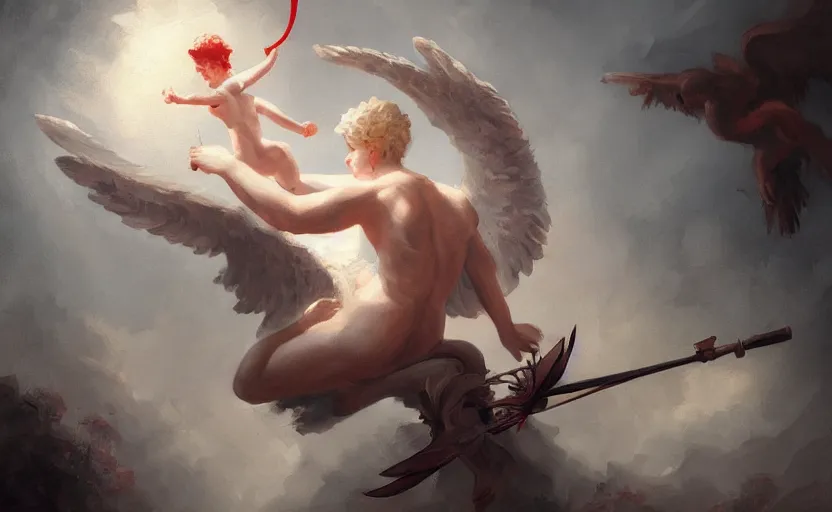 Prompt: A painting of Cupid trending on artstation in the style of Greg Rutkowski