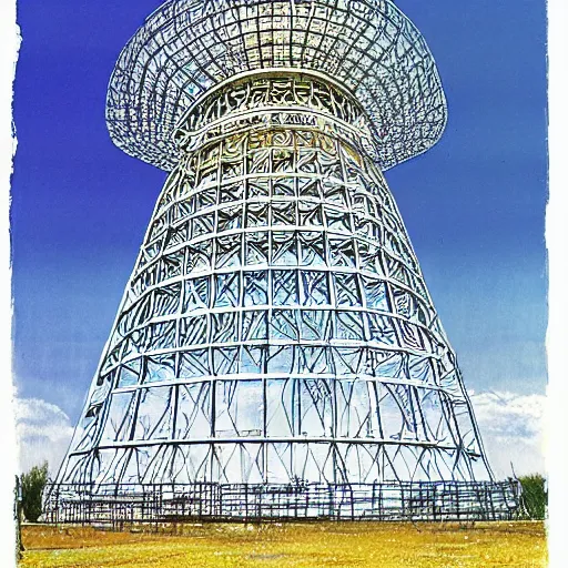 Image similar to ultra precise, asymmetric fineliner drawing of an abandoned duga radar array in ukraine, three colour ink marker pen on rainbow spattered glossy paper. bold lines, gallery quality, photorealistic, very detailed, 8 k