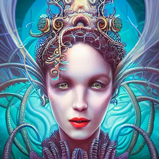 Image similar to underwater queen portrait lovecraft lovecraftian, Pixar style, by Tristan Eaton Stanley Artgerm and Tom Bagshaw.