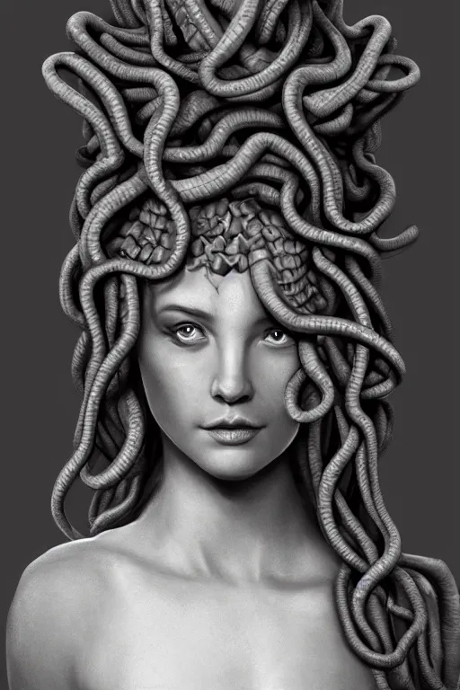 Image similar to a detailed matte portrait of medusa mother of the gorgons, trending on artstation, photorealistic, cgi, 8 k