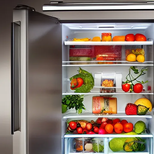Image similar to cross - section of a refrigerator interior stuffed with leftovers, highly detailed