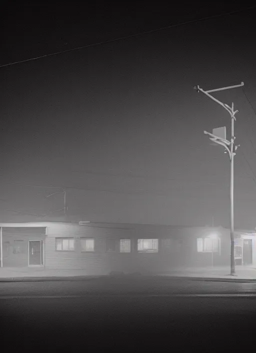 Image similar to a detailed photographic render of a 1 9 5 0 s american suburb at night by todd hido, photoreal, 4 k, mist