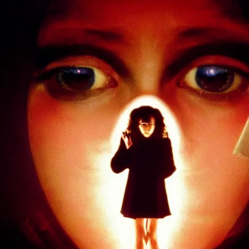 Image similar to movie still of a girl with third eye, cinematic composition, cinematic light, by edgar wright and david lynch