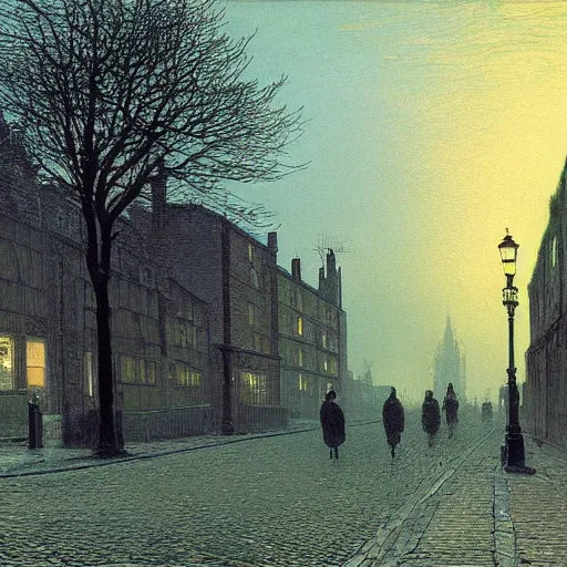 Prompt: street at sunset, by Atkinson Grimshaw John