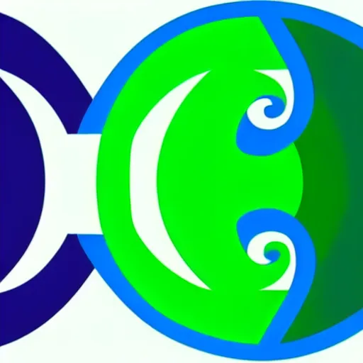 Image similar to Text Yin-Yang written around a green and blue yin-yang logo