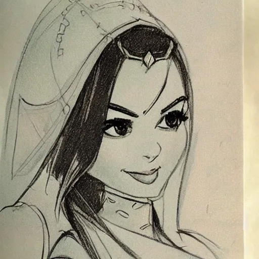 Image similar to milt kahl sketch of victoria justice as princess padme from star wars episode 3