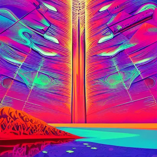 Image similar to psychedelic abstract digital artwork reminiscent of album covers from the 70's in the art style of Alena Aenami, Marcel Marcel and Metzinger