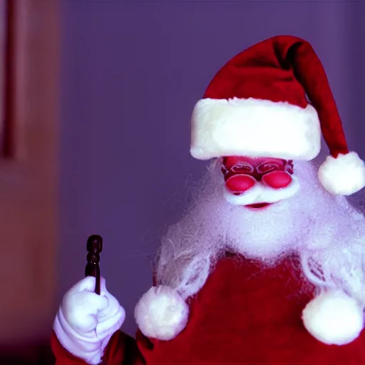 Image similar to still image santa from futurama in the dark knight, cinematic, anamorphic, 8 0 mm f / 2. 8 l, 3 5 mm film, movie