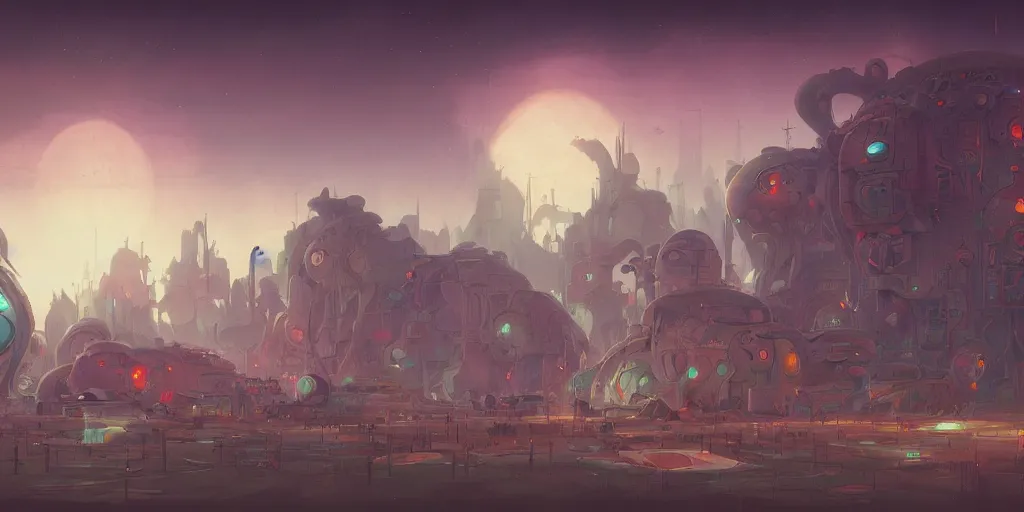 Image similar to a martian colony, digital painting by peter mohrbacher, moebius, daniel taylor, darius puia, and studio ghibli, sci fi, toon shading