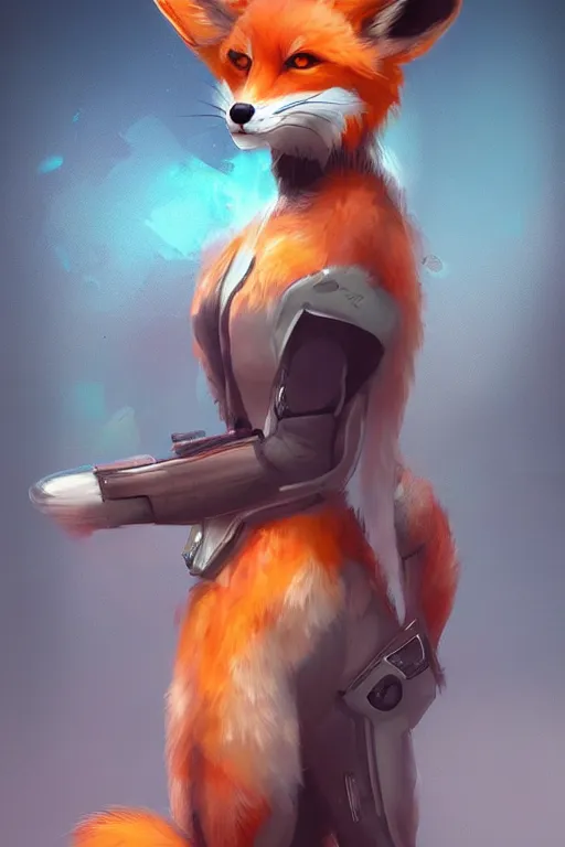 Image similar to a fox fursona, trending on artstation, by kawacy, furry art, digital art, cyberpunk, high quality