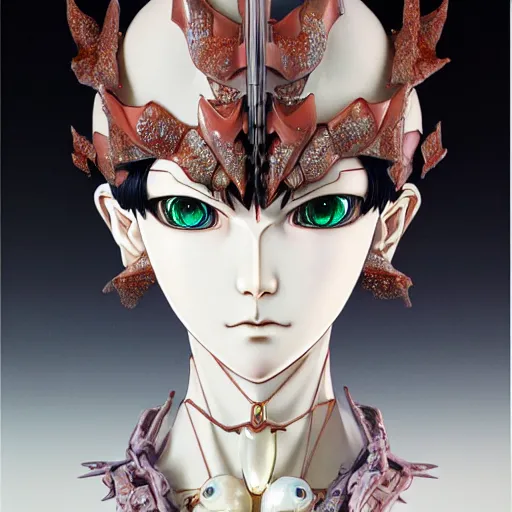 Image similar to prompt : photorealistic cinematic 3 d render of persona soft light painted by takato yamamoto, mecha accessories and trinkets, different small jewels around, inspired by ghost in shell anime, smooth face feature, intricate oil painting, high detail, sharp high detail, manga and anime 1 9 8 0