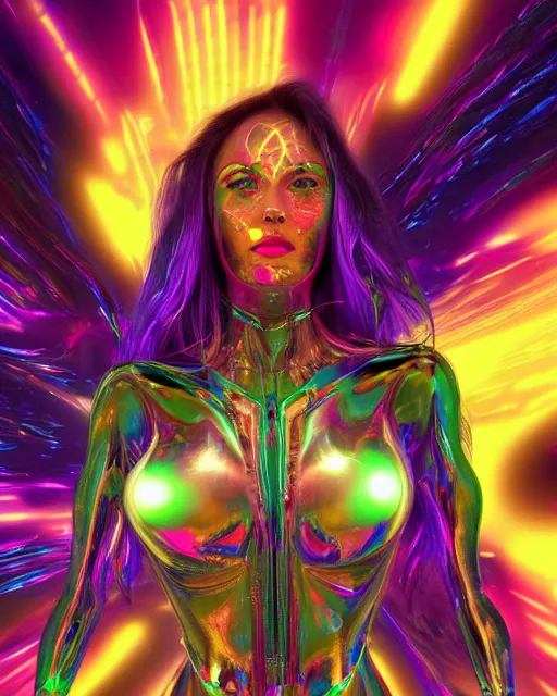 Image similar to a powerful energy psychedelic matrix woman, by alexander fedosav, hyper detailed digital matte painting, concept art, hyperrealism, 1 6 k resolution, cinema 4 d, 8 k resolution, trending on artstation, behance hd, a masterpiece, by stephan martiniere, particles, cel - shaded, power bright neon energy, by david a. hardy,