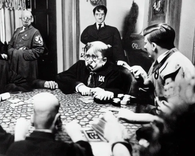 Prompt: harry potter and adolf hitler playing poker together, sharp focus, 8 k