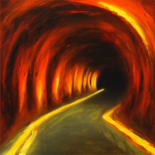 Image similar to “a tunnel of fire realism panting”