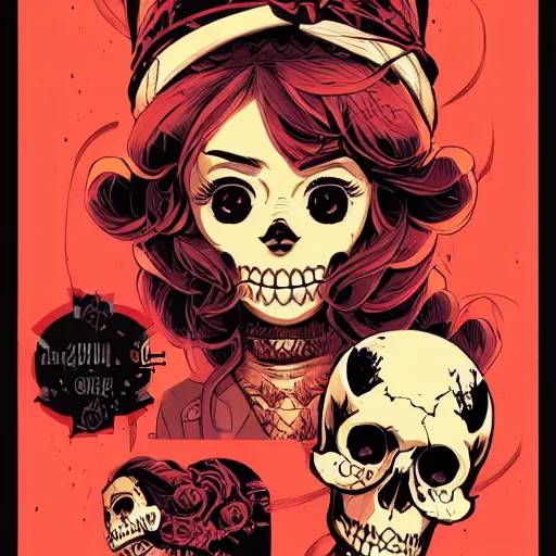 Prompt: portrait skull girl manga by petros afshar, tom whalen, laurie greasley, jc leyendecker and greg rutkowski