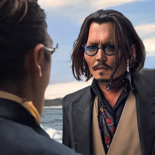 Image similar to A film still of Johnny Depp from Genshin Impact