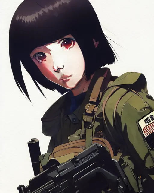 Image similar to girl wearing tactical gear, very anime, fine - face, audrey plaza, realistic shaded perfect face, fine details. anime. realistic shaded lighting poster by ilya kuvshinov katsuhiro otomo ghost - in - the - shell, magali villeneuve, artgerm, jeremy lipkin and michael garmash and rob rey