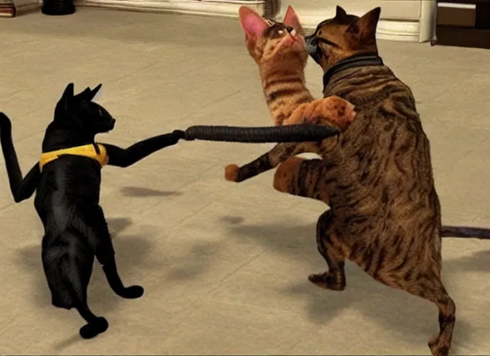 Image similar to cat fights dog in mortal kombat