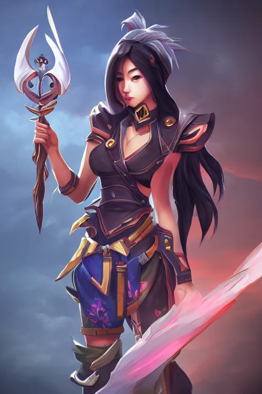 Prompt: a south korean female from paladins, she is holding kunai, highly detailed digital art, character design, masterpiece