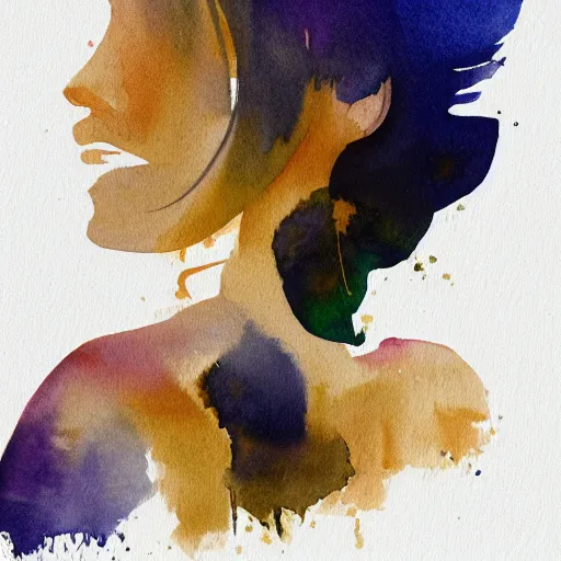 Image similar to a room full of beautiful house plants and a pretty woman with pale skin, long black hair with bangs, wearing shorts and t shirt, abstract, golden light, beautiful watercolor art trending on artstation