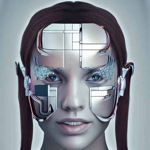 Prompt: portrait of a cyborg queen, photo realistic, 8k, hd, chrome typeface