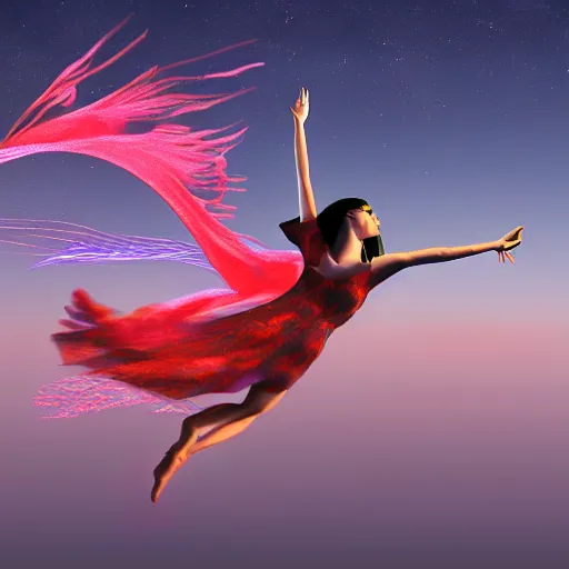 Image similar to Digital art of a person flying in a lucid dream