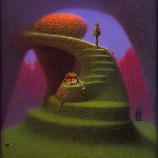 Image similar to Alice in Wonderland in style of Zdislaw Beksinski