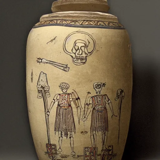 Image similar to roman jar illustrated with exploding skeletons