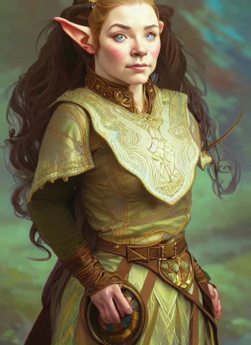 Prompt: portrait of a female dwarf - elf using the golden ratio, highly detailed, digital painting, artstation, sharp focus, illustration, art by tan zi and ayanamikodon and alphonse mucha and wlop