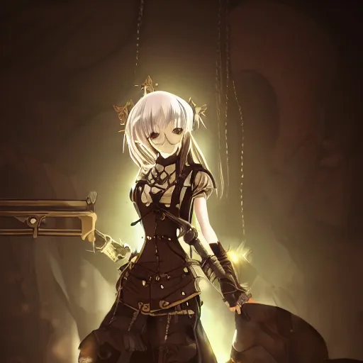 Prompt: anime girl wearing steampunk armor, anime, aesthetic, finely detailed, cinematic lighting, portrait, lush,