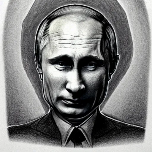 Image similar to vladimir putin wearing a nuclear mushroom cloud blast for a hat, cartoonish, ultra detailed pencil drawing, medium distance