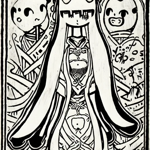 Prompt: Kyubey from Madoka Magica in the style of Japanese and European woodcuts