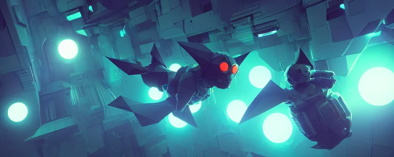 Image similar to duotone noir scifi concept illustration of lowpoly cats floating zero gravity glowing 3 d mesh portals futuristic, glowing eyes, octane render, surreal atmosphere, volumetric lighting. golden ratio by sachin teng and sergey kolesov and ruan jia and heng z. graffiti art, scifi, fantasy, hyper detailed. trending on artstation