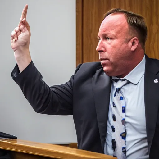 Prompt: Alex Jones desperately reaching for his out of reach phone in the courtroom, EOS 5DS R, ISO100, f/8, 1/125, 84mm, RAW, Dolby Vision