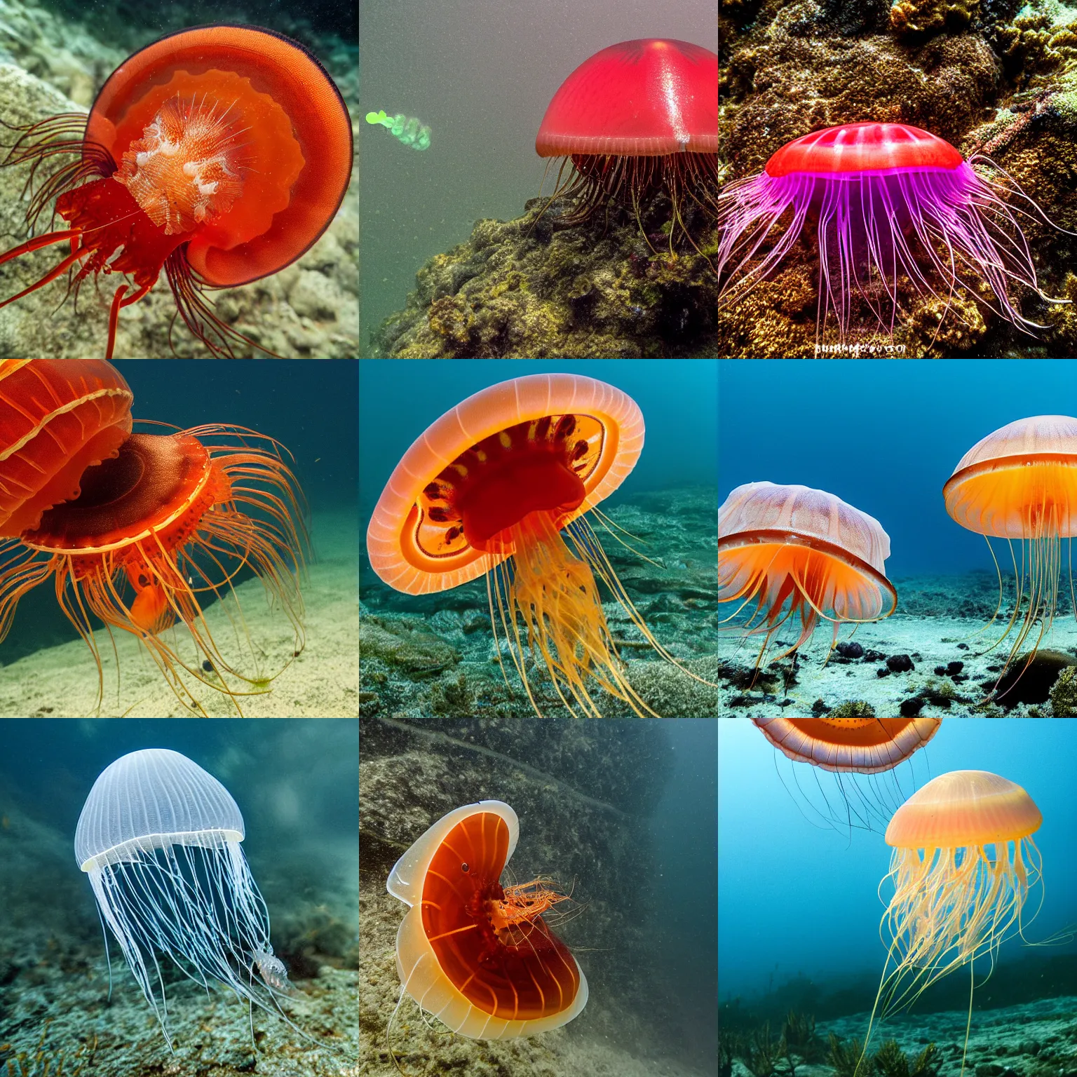 Prompt: a lobster-jellyfish, wildlife photography