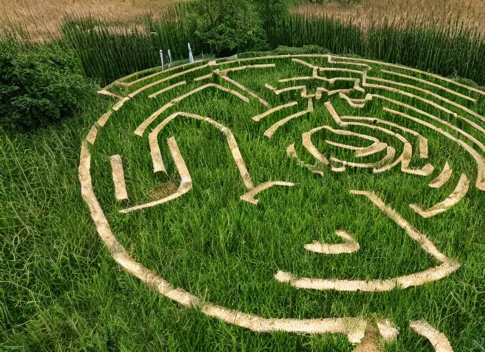 Prompt: the minotaur's maze invaded by vegetation