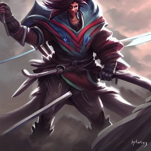 Image similar to yasuo nightbringer skin digital painting